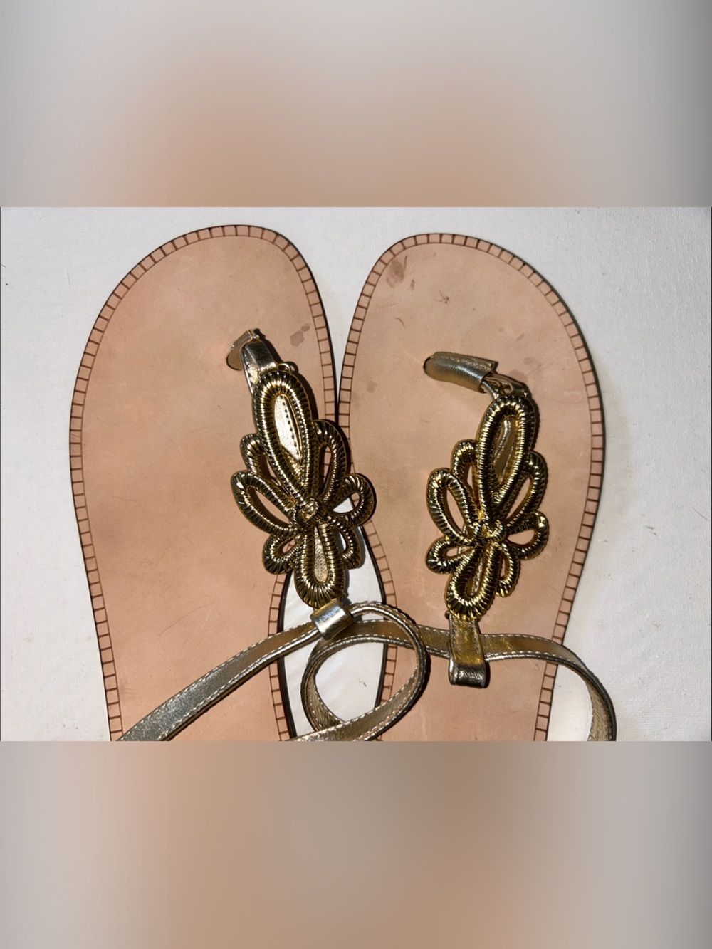 Lilly Pulitzer Metallic Gold Floral T-Strap Sandals - Picture 2 of 6